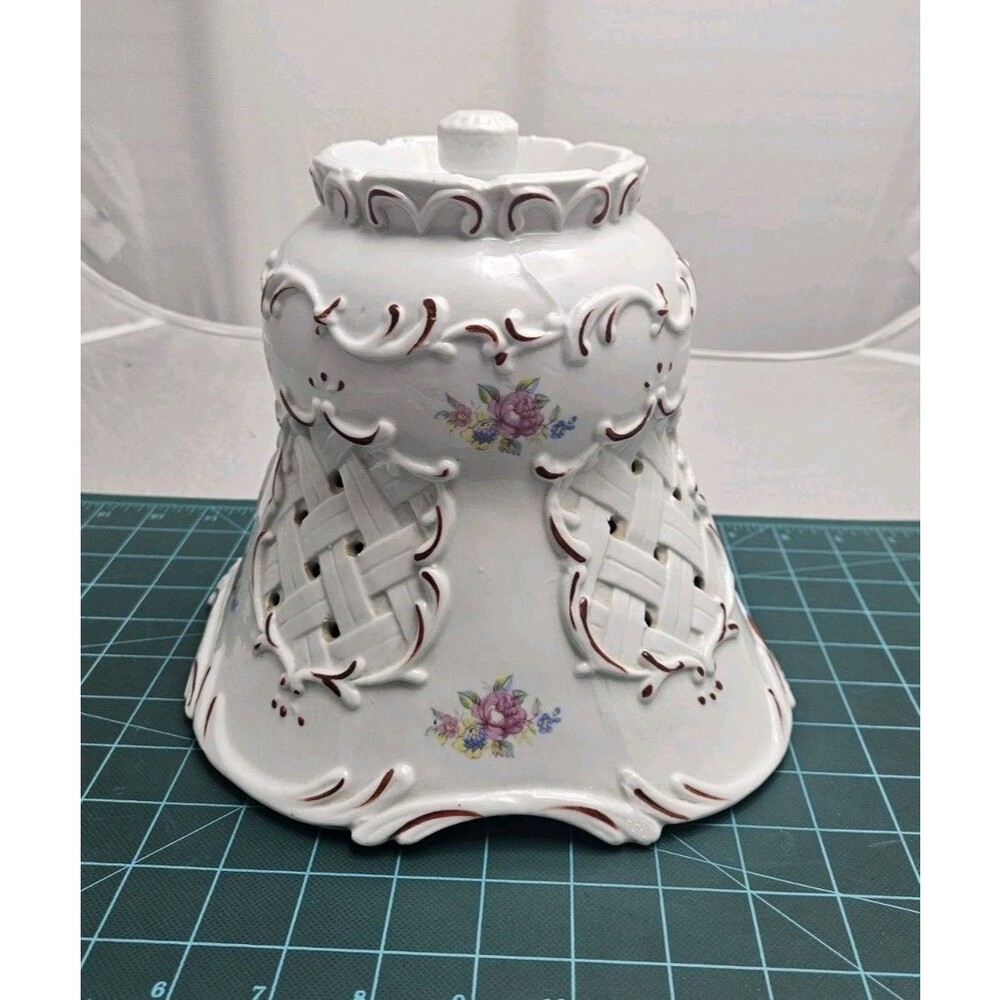 French Porcelain Ceramic Victorian Lamp Shade Pink White Floral Antique